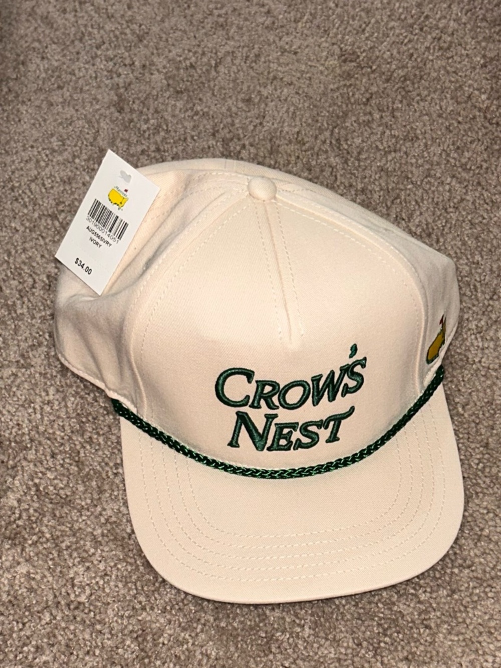 Masters Crow's Nest Cream Trucker Hat with Green Embroidery